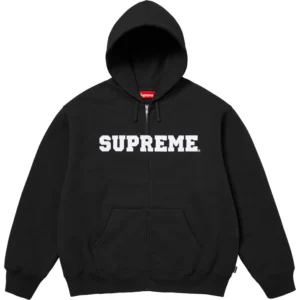 Collegiate Appliqué Zip Up Hooded Sweatshirt Black
