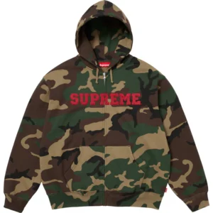 Collegiate Appliqué Zip Up Hooded Sweatshirt Woodland Camo