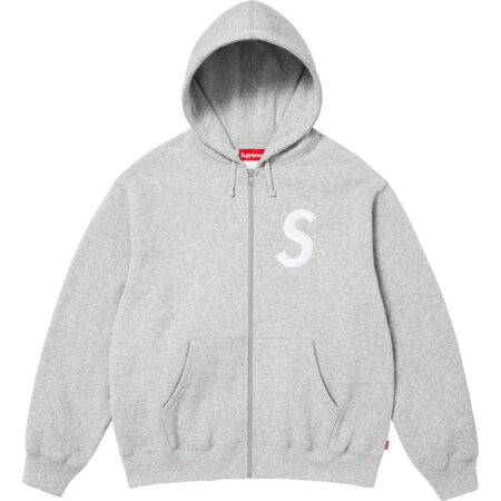 S Logo Zip Up Hooded Sweatshirt Heather Grey