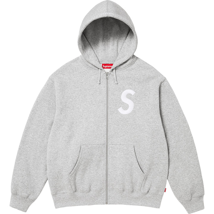 S Logo Zip Up Hooded Sweatshirt Heather Grey